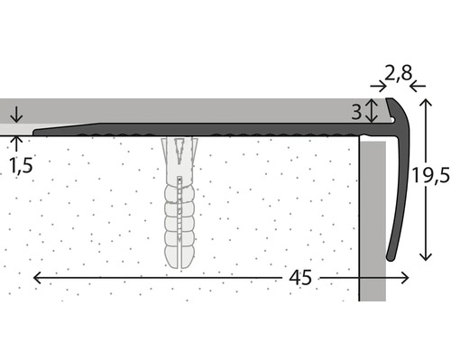Technische Zeichnung eines Treppenkantenprofils mit Maßangaben