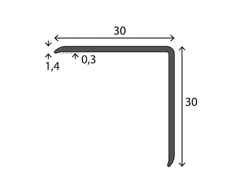 Eckprofil mit Maßangaben 30 x 30 x 1,4 mm