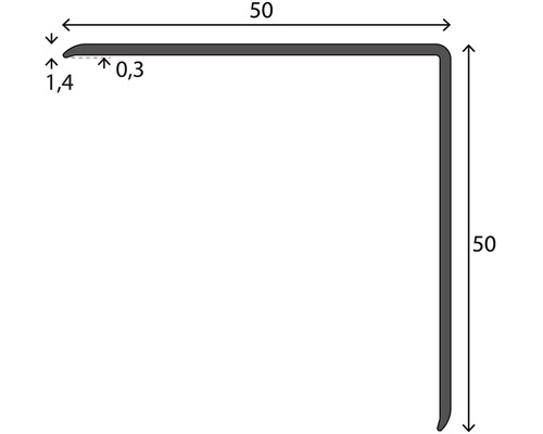 Zeichnung eines Eckprofils mit den Maßen 50 x 50 x 1,4 x 0,3 cm