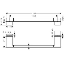 Technische Zeichnung eines Handtuchhalters mit Maßangaben.