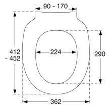 Technische Zeichnung eines WC-Sitzes mit Maßangaben