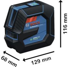 Bosch Logo. Bosch GLL 20-22 G Professional Kreuzlinienlaser mit den Massen 116 x 68 x 129 mm.