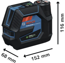Bosch Professional GCL 12V-50-22 CG Kombinationslaser mit den Maßen 152 mm Länge, 68 mm Breite und 116 mm Höhe.