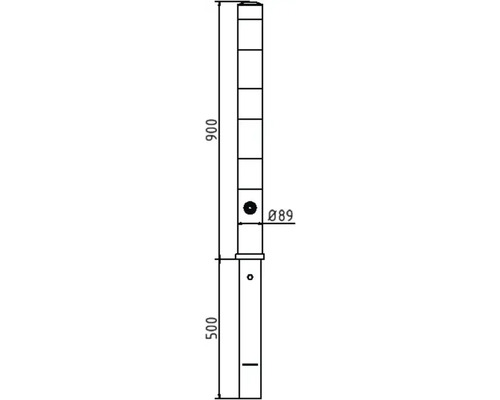 Technische Zeichnung eines Rohrs mit den Maßen 900 mm und 500 mm, Durchmesser 89 mm