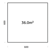 Flächenangabe Quadrat, 600 x 600 cm, 36 Quadratmeter