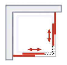 Darstellung der Verstellbereiche einer Duschkabine