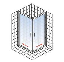 Eckdusche mit Schiebetüren in einem Badezimmer mit Fliesen
