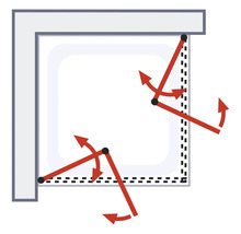 Illustration einer flexiblen Duschwand mit Schwenkfunktion