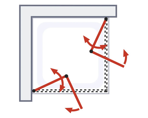 Illustration einer flexiblen Duschwand mit Schwenkfunktion