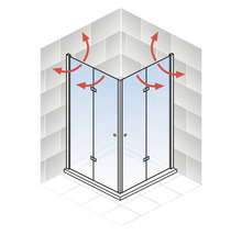 Eckdusche mit Pfeilen, die die Belüftung darstellen