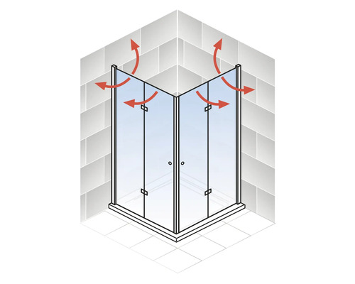 Eckdusche mit Pfeilen, die die Belüftung darstellen