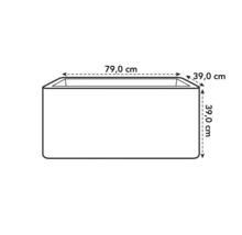 Skizze eines Pflanzkastens mit Maßangaben 79,0 cm Länge, 39,0 cm Breite und 39,0 cm Höhe.