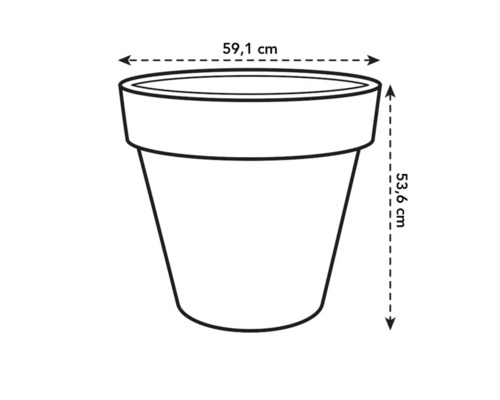 Abbildung eines Pflanzgefäßes mit den Maßen 59,1 cm Breite und 53,6 cm Höhe