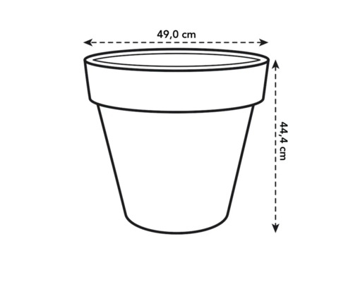 Abbildung eines Blumentopfes mit den Maßen 49,0 cm Breite und 44,4 cm Höhe.