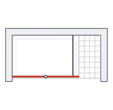 Illustration einer Duschkabine mit Schiebetür und Fliesenwand