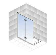 Eckdusche mit Glastür in einem Badezimmer