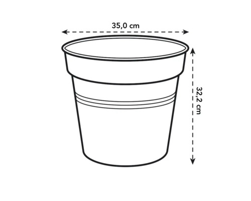 Abbildung eines Pflanzgefäßes mit den Maßen 35,0 cm Durchmesser und 32,2 cm Höhe.