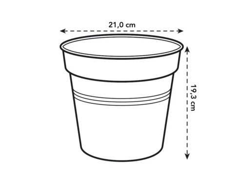 Abbildung eines Pflanzgefäßes mit den Maßen 21,0 cm Durchmesser und 19,3 cm Höhe.