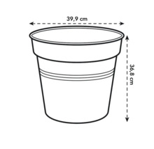 Abbildung eines Pflanzgefäßes mit den Maßen 39,9 cm Durchmesser und 36,8 cm Höhe.