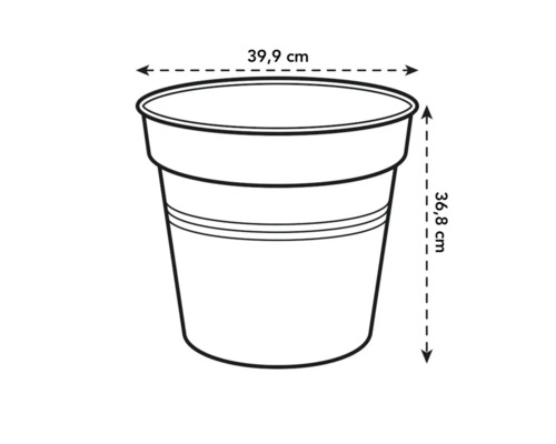 Abbildung eines Pflanzgefäßes mit den Maßen 39,9 cm Durchmesser und 36,8 cm Höhe.