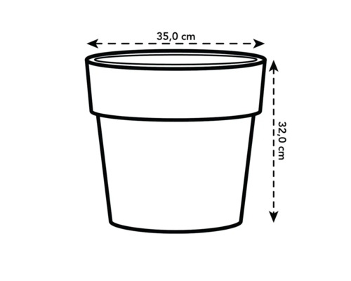 Illustration eines Pflanzgefäßes mit Maßangaben: 35,0 cm breit und 32,0 cm hoch.