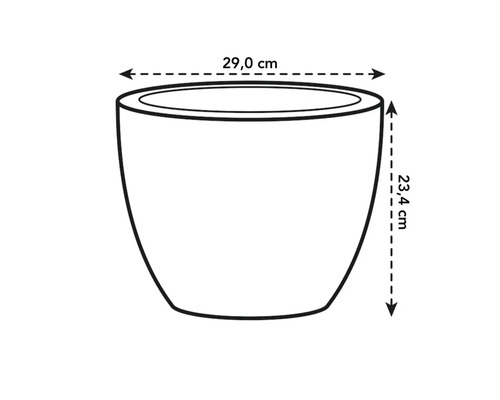 Abbildung eines Pflanzgefäßes mit den Maßen 29,0 cm Breite und 23,4 cm Höhe.