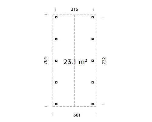 Grundriss mit Abmessungen: 315, 764, 361, 732 und einer Fläche von 23,1 Quadratmetern