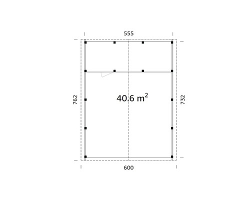 Grundriss mit Abmessungen und einer Fläche von 40,6 Quadratmetern