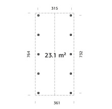 Grundriss mit Abmessungen: 315, 361, 764, 732 und 23,1 Quadratmeter