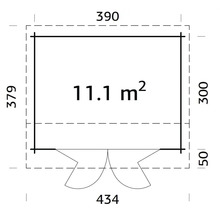 Grundrisszeichnung mit Abmessungen: 390 Zentimeter Breite, 379 Zentimeter Tiefe und 11,1 Quadratmeter Fläche