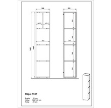Technische Zeichnung eines Regals mit Maßangaben