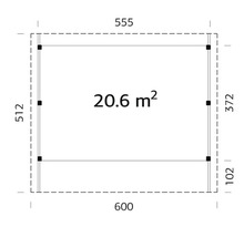 Grundriss mit Abmessungen und einer Fläche von 20.6 Quadratmetern