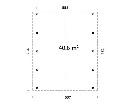 Grundriss mit Abmessungen und einer Fläche von 40.6 Quadratmetern