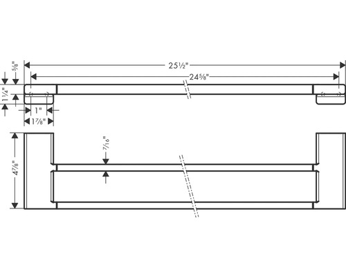 Technische Zeichnung eines Handtuchhalters mit Maßangaben