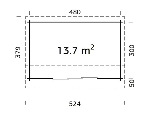 Grundriss mit Maßangaben: 524 x 379 cm, Fläche: 13,7 Quadratmeter