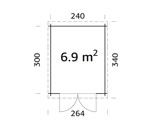 Grundriss mit den Maßen 240, 300, 340 und 264, Fläche 6,9 Quadratmeter