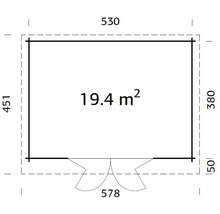 Grundrisszeichnung mit Maßangaben: 19,4 Quadratmeter Fläche