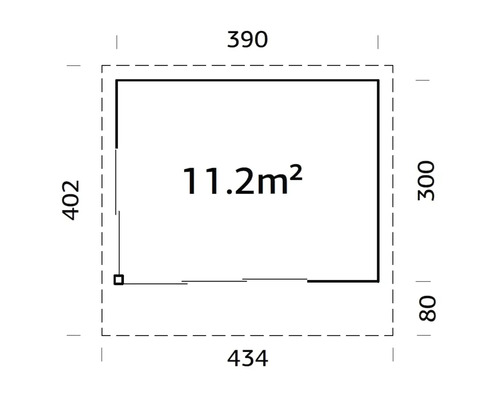 Grundriss mit den Maßen 434 x 390 x 402 x 300 cm und einer Fläche von 11,2 Quadratmetern
