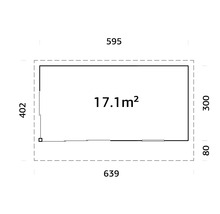 Grundriss mit Maßangaben: 595 x 402 cm, Fläche 17.1 Quadratmeter
