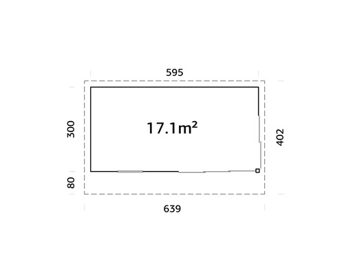 Grundrisszeichnung mit den Maßen 595 x 402 cm, Fläche 17,1 Quadratmeter