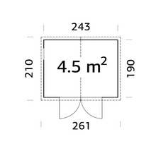 Grundrisszeichnung mit den Maßen 210 mal 243 Zentimeter und einer Fläche von 4,5 Quadratmetern