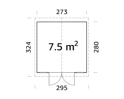 Grundrisszeichnung mit Abmessungen 273, 324, 280 und 295, Fläche 7,5 Quadratmeter