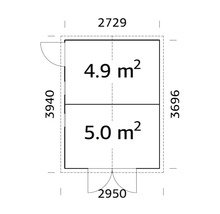 Grundriss eines Gartenhauses mit Maßangaben