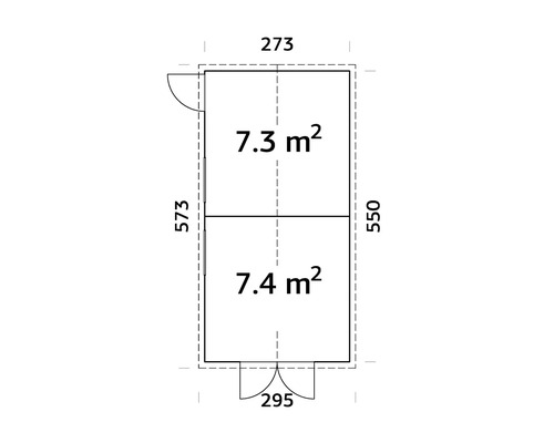 Grundrisszeichnung eines Gartenhauses mit Maßangaben