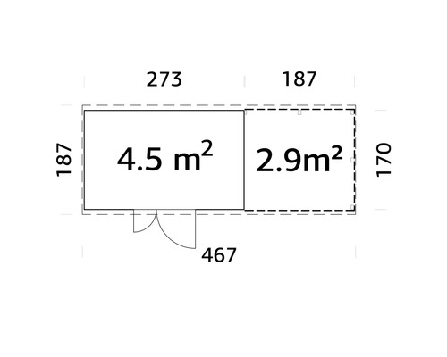 Grundriss mit Flächenangaben und Maßen