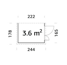 Grundrisszeichnung mit Maßangaben, Fläche 3,6 Quadratmeter