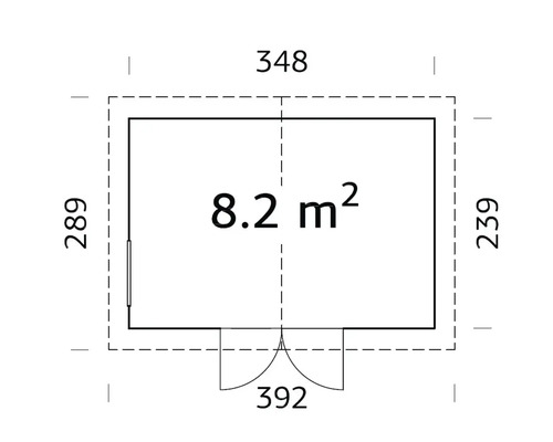 Grundrisszeichnung mit Maßangaben in Zentimetern und Flächenangabe in Quadratmetern