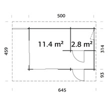 Gartenhaus Palmako Cecilia 14,2 m² inkl. Fußboden 645 x 459 cm natur