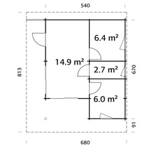 Grundrisszeichnung mit Flächenangaben in Quadratmetern