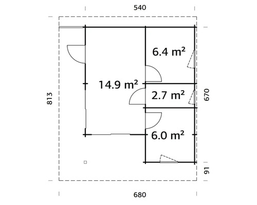 Grundrisszeichnung mit Flächenangaben in Quadratmetern